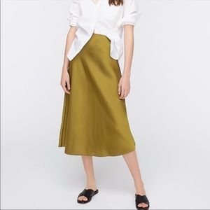 J. Crew Olive Satin Slip Skirt